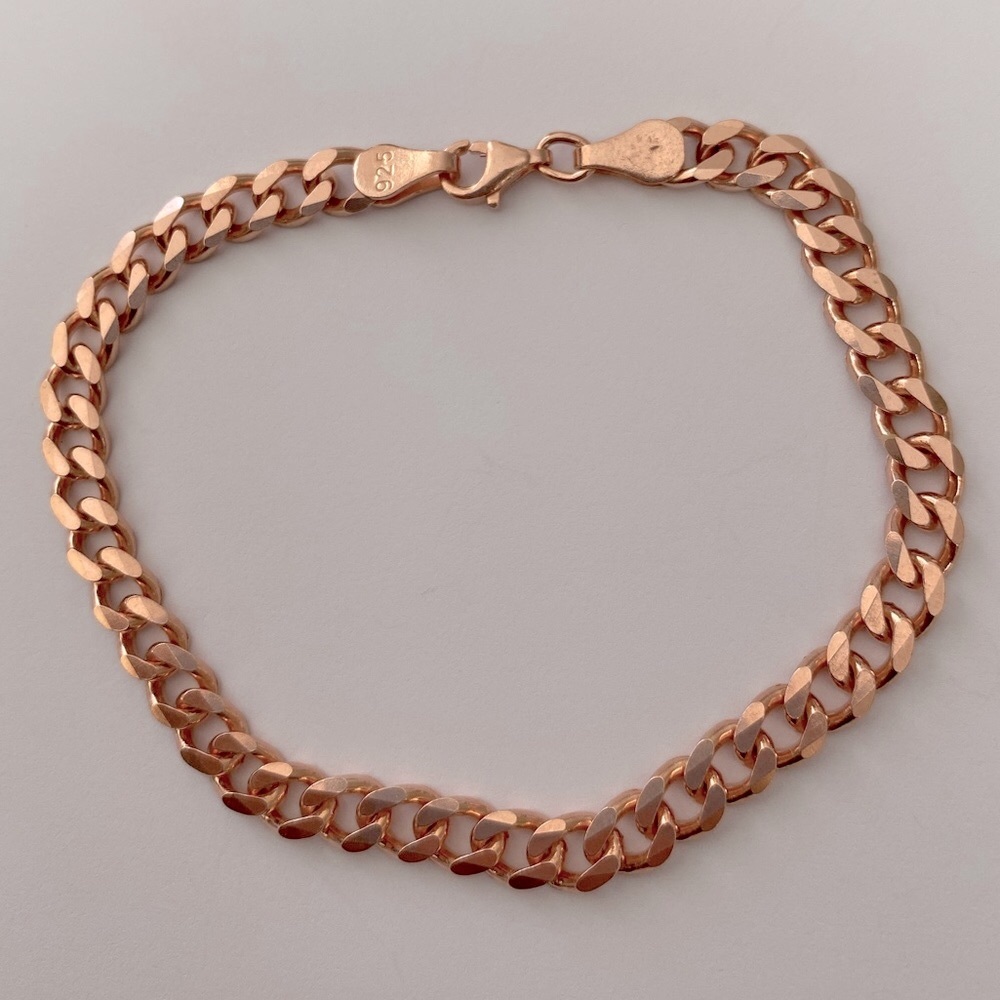 925 Silver 9.25”6mm bracelet 9.25 inches cuban chain 14k rose gold plated Unisex